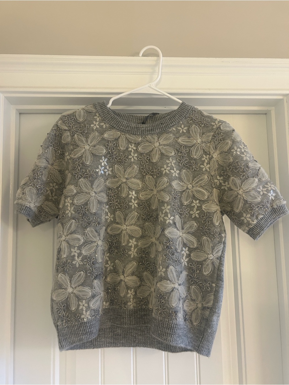 Anthropologie 3D Floral Embellished Sweater Tee